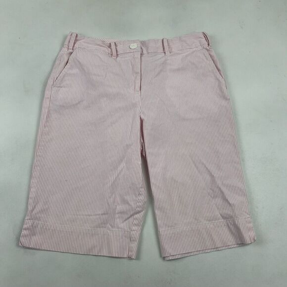 Talbots Pink White Striped Bermuda Shorts 10 Cotton Spandex High Waist Stretch - Picture 2 of 6